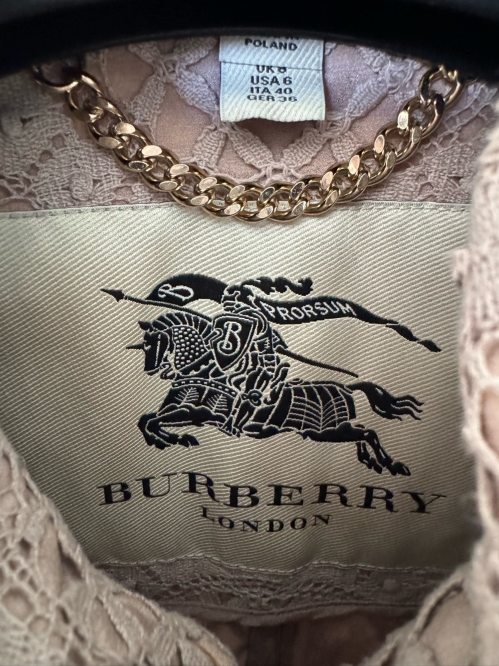 Burberry Lace Overlay Double-Breasted Trench Coat in Dusty Rose - Picture 5 of 12